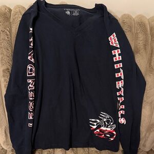 Legendary Whitetails Navy Long Sleeve Graphic Tee with Red & White Accents